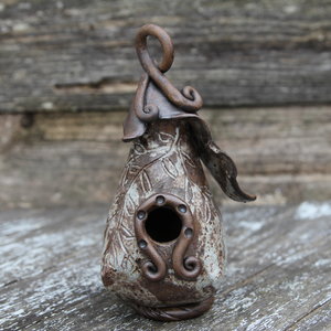 Mini Bird House - Cocoa Creme with oxide wash
