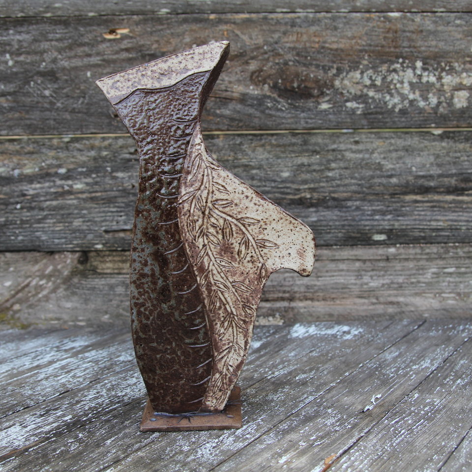 Bird Vase - Cocoa Creme/Blue Skyline