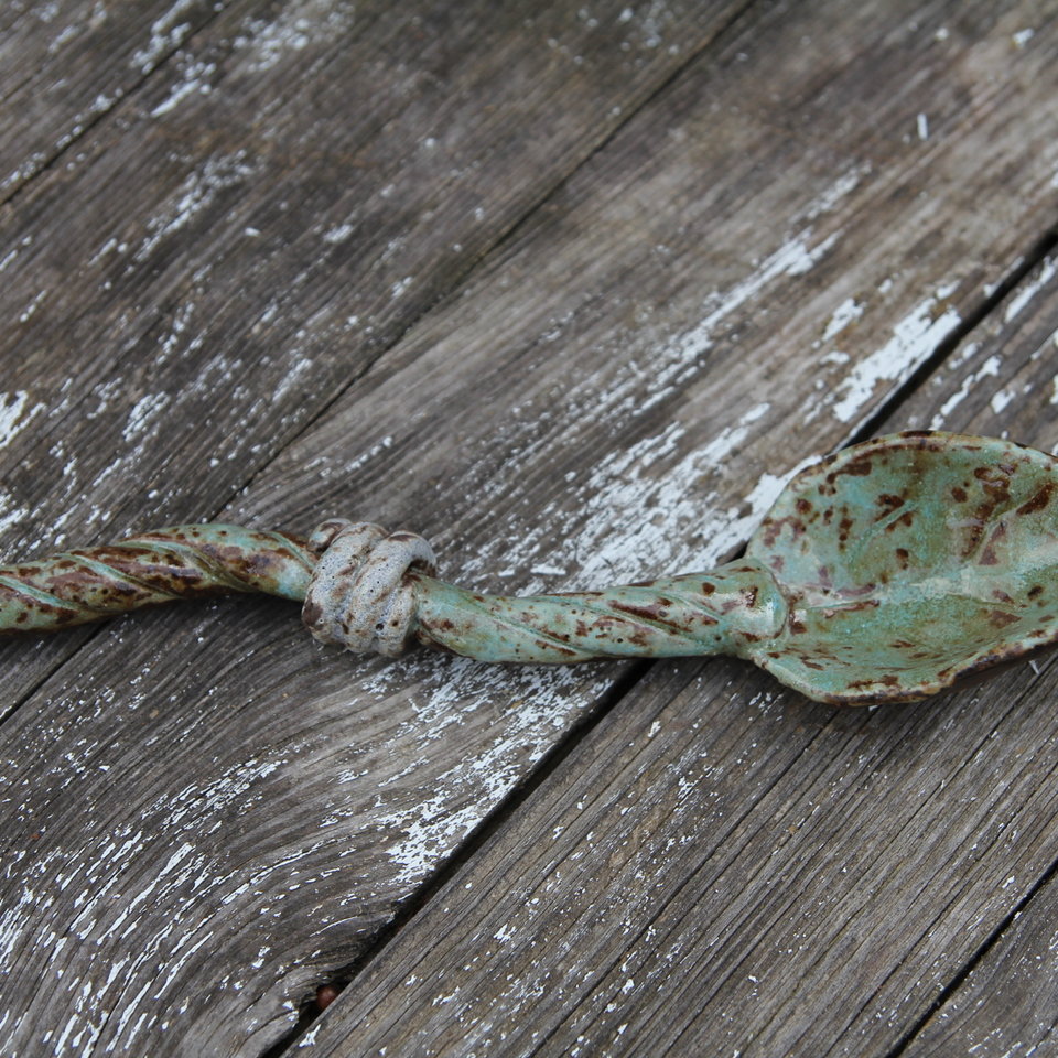 Handmade Stoneware Spoon - Functional Art - Ocean Dreams/Blue Skyline