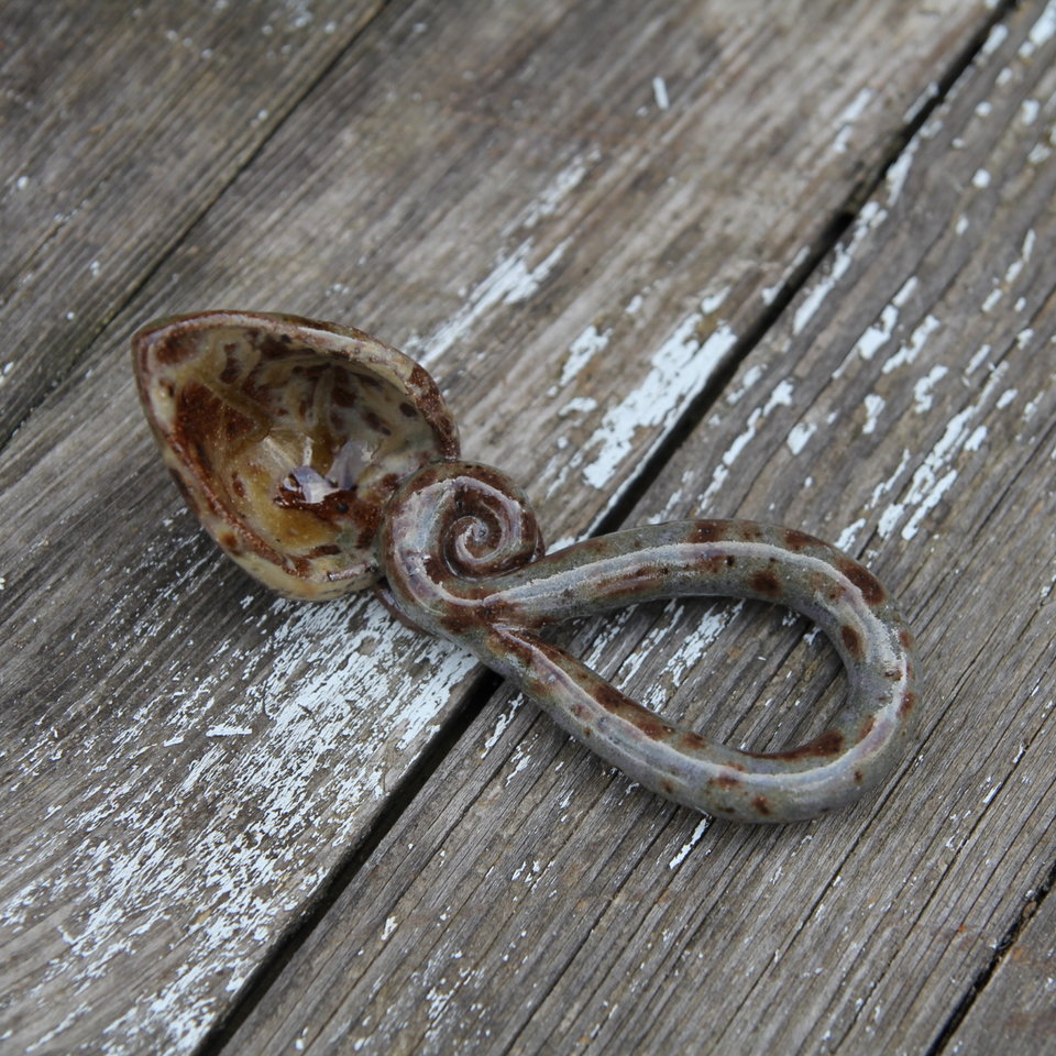  Handmade Stoneware Spoon - Functional Art - Cocoa Creme/Mulberry Haze