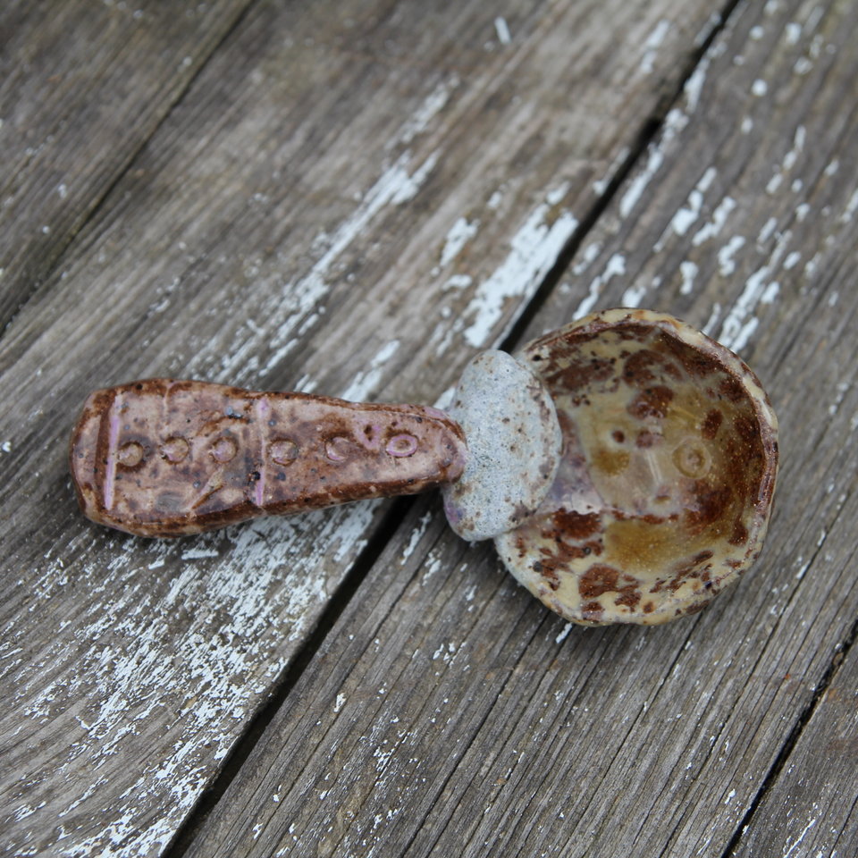  Handmade Stoneware Spoon - Functional Art - Cocoa Creme/Blue Skyline/Lavender Fields