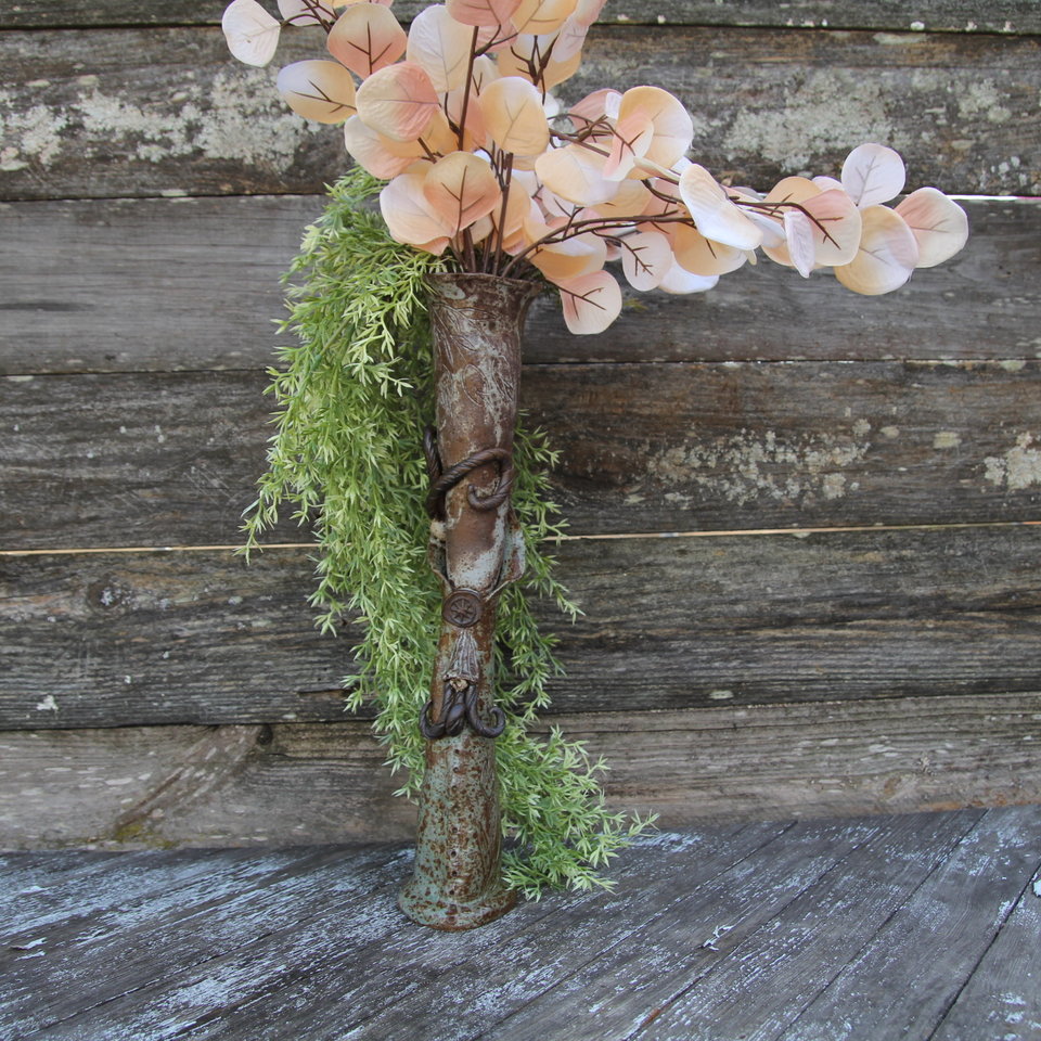 Tall Slender Vase - Cocoa Creme/Ocean Dreams