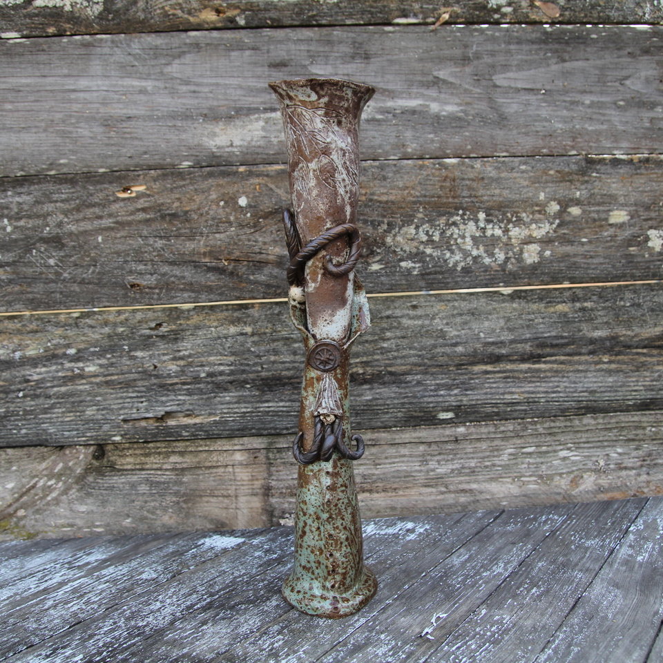 Tall Slender Vase - Cocoa Creme/Ocean Dreams