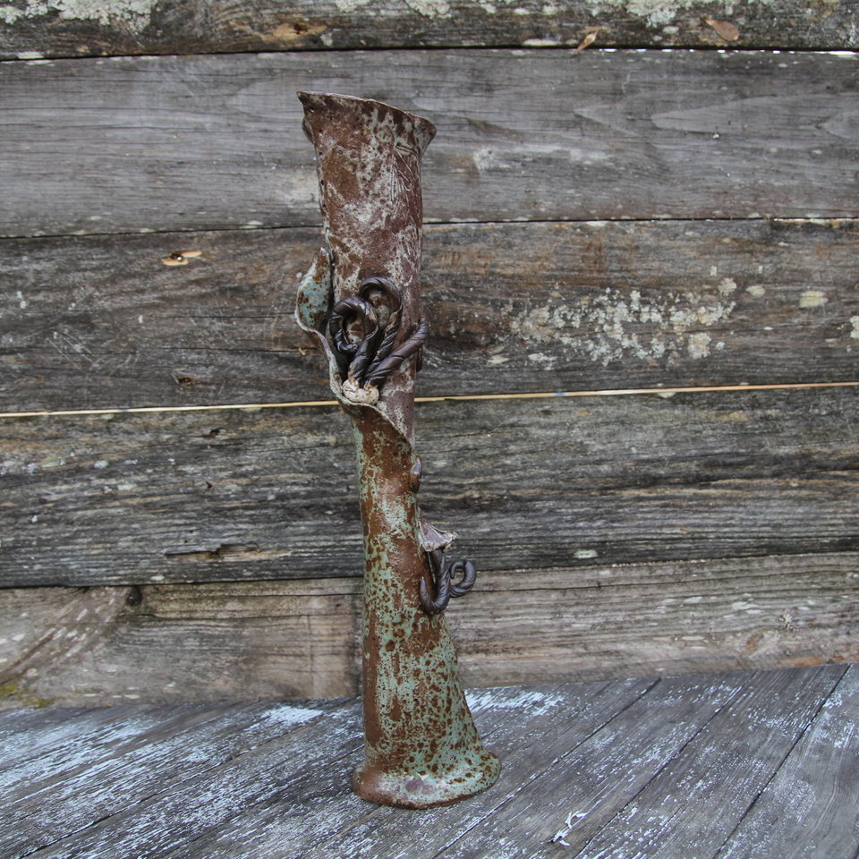 Tall Slender Vase - Cocoa Creme/Ocean Dreams