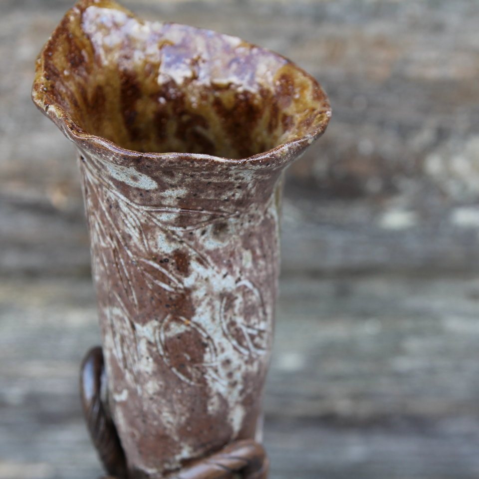 Tall Slender Vase - Cocoa Creme/Ocean Dreams